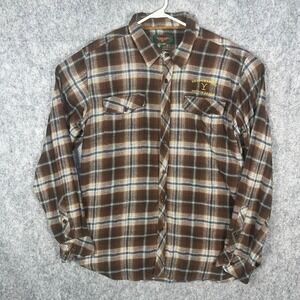 Flyshacker Yellowstone Dutton Ranch Plaid Flannel Shirt Men's XL Brown Blue